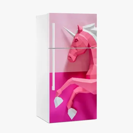Sticker pour réfrigérateur licorne géométrique rose sur fond pastel – Wallnifity®