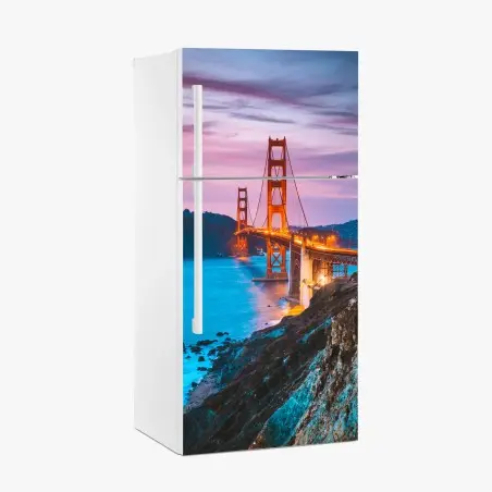 Sticker pour réfrigérateur coucher de soleil sur le Golden Gate Bridge à San Francisco – Wallnifity®
