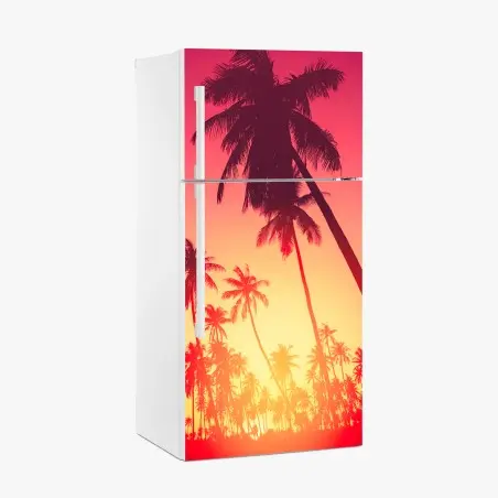 Sticker pour réfrigérateur silhouettes de palmiers au coucher de soleil tropical – Wallnifity®