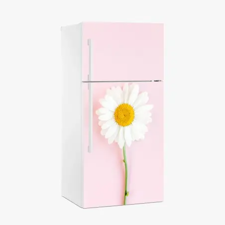 Sticker pour réfrigérateur marguerite blanche sur fond rose minimaliste – Wallnifity®
