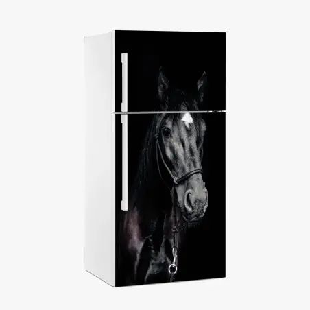 Sticker pour réfrigérateur portrait intime d'un cheval noir à l'étoile – Wallnifity®