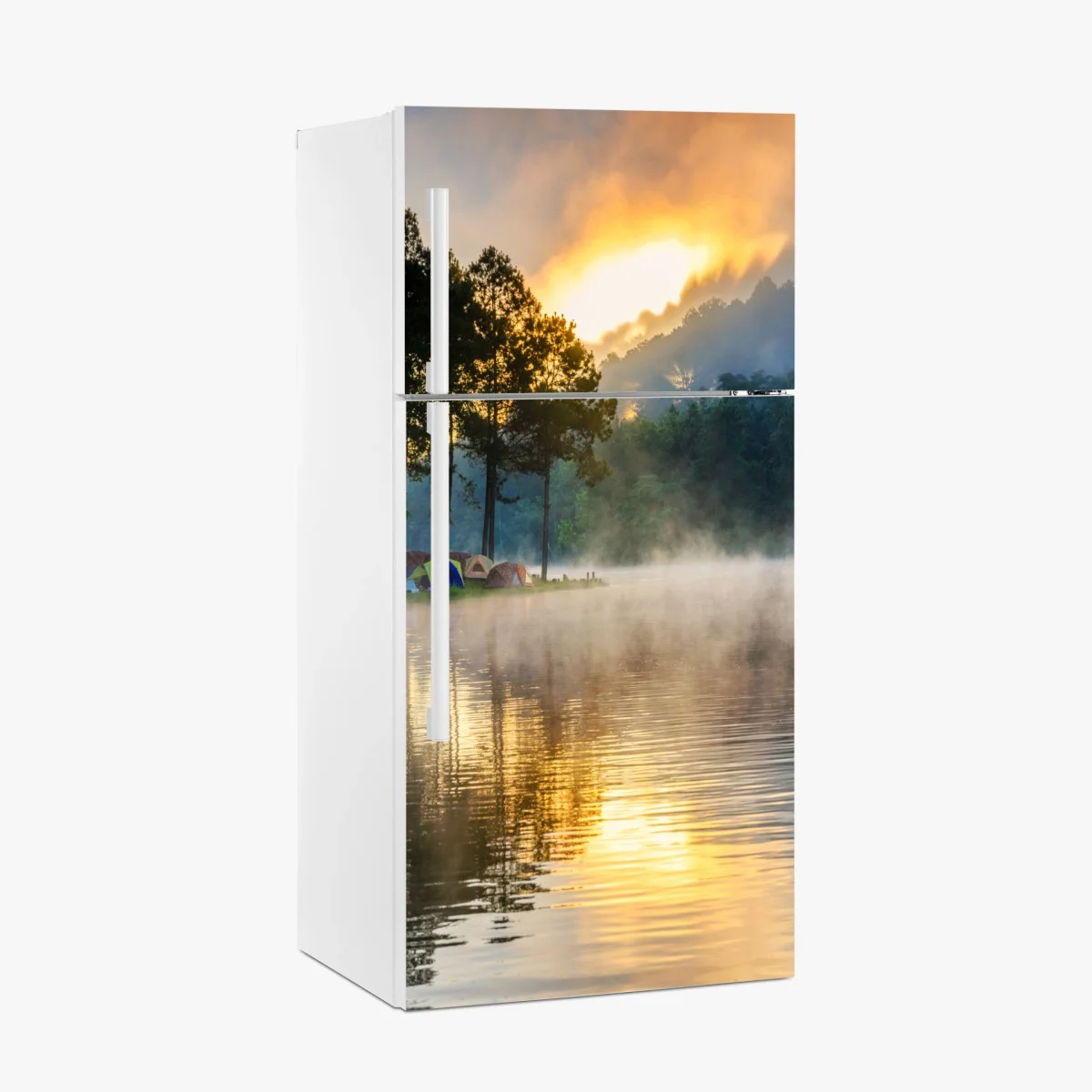 Sticker pour réfrigérateur aube brumeuse au lac de Pang Oung, Mae Hong Son – Wallnifity® Sticker pour réfrigérateur aube brumeuse au lac de Pang Oung, Mae Hong Son – Wallnifity®