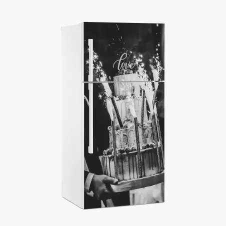 Sticker pour réfrigérateur gâteau de mariage rustique en noir et blanc – Wallnifity®