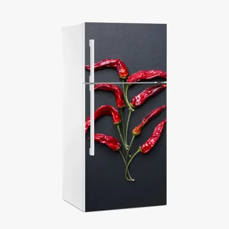 Sticker pour réfrigérateur arbre de piments rouges séchés sur fond noir – Wallnifity®