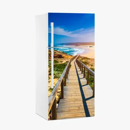 Sticker pour réfrigérateur sentier en bois vers la plage de Praia da Bordeira – Wallnifity®