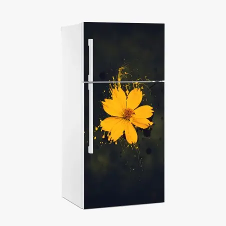 Sticker pour réfrigérateur fleur jaune en éclaboussures sur fond sombre – Wallnifity®