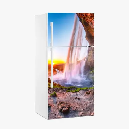 Sticker pour réfrigérateur cascade de Seljalandsfoss au coucher de soleil – Wallnifity®