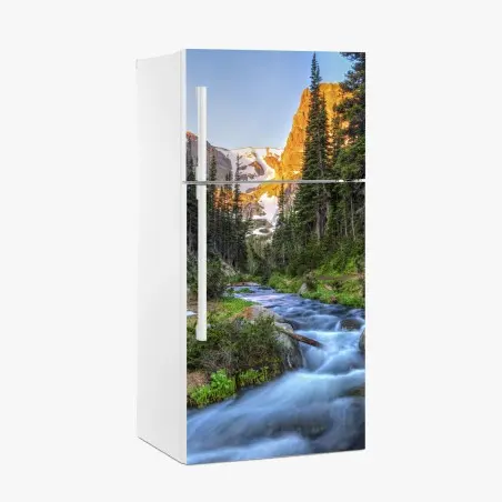 Sticker pour réfrigérateur cascade et sommet doré au Parc national de Rocky Mountain – Wallnifity®