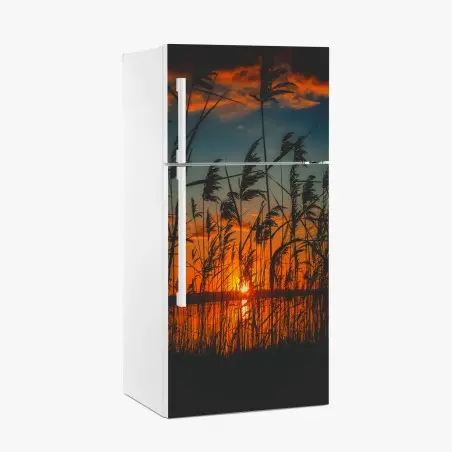 Sticker pour réfrigérateur silhouettes de roseaux au coucher de soleil – Wallnifity®
