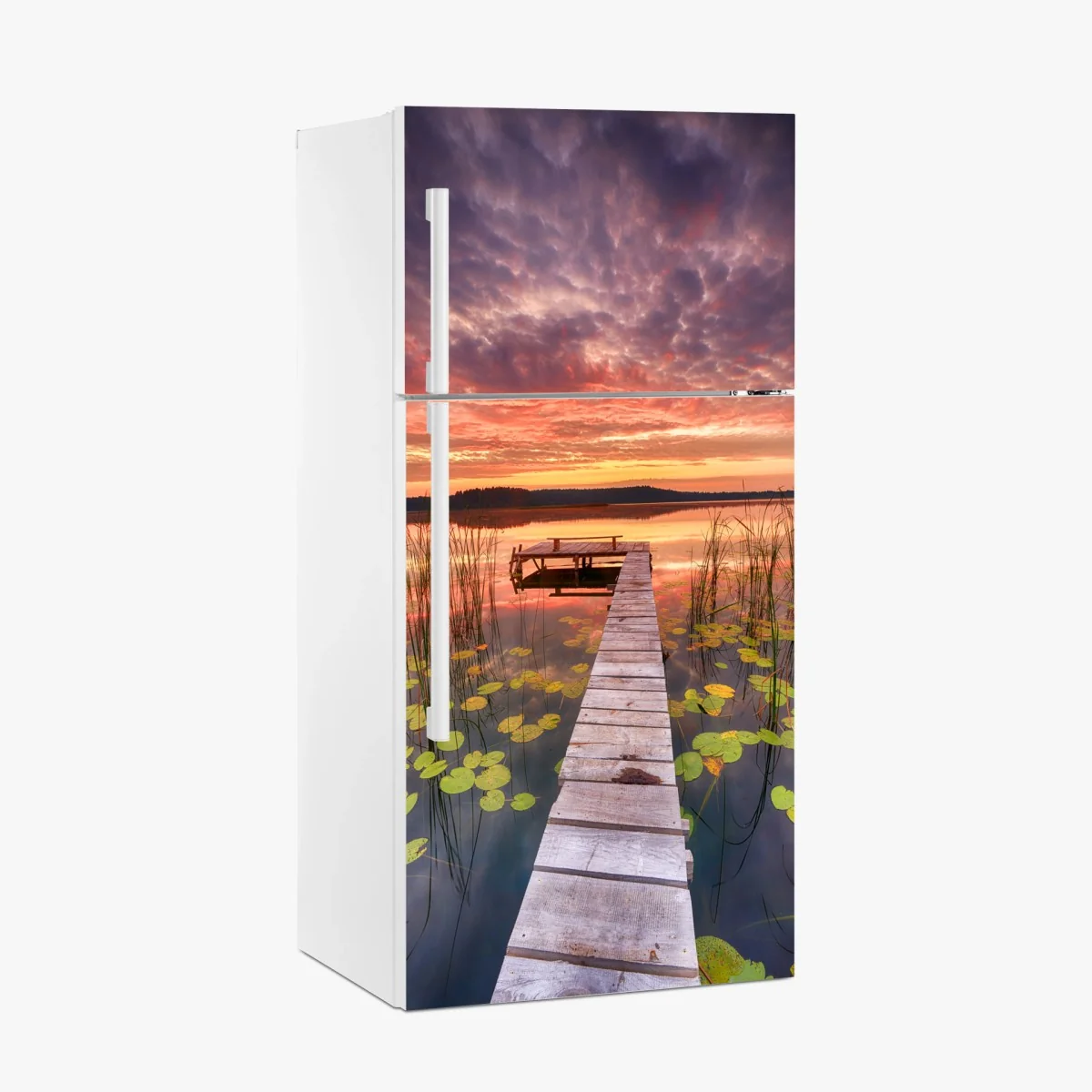 Sticker pour réfrigérateur aube dorée sur le lac – Wallnifity® Sticker pour réfrigérateur aube dorée sur le lac – Wallnifity®