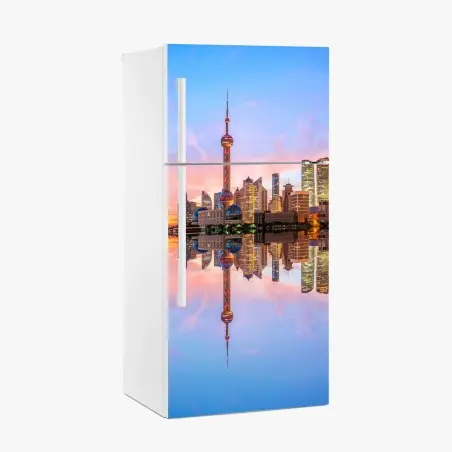 Sticker pour réfrigérateur panorama urbain de Shanghai au lever du soleil – Wallnifity®