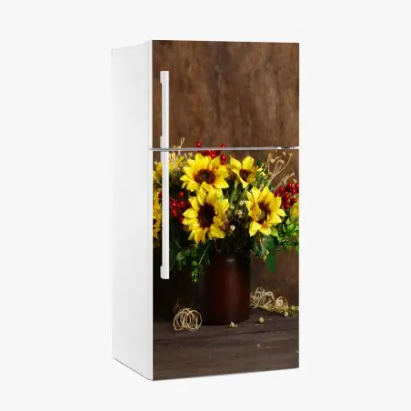 Sticker pour réfrigérateur bouquet d'automne aux tournesols et baies rouges – Wallnifity®