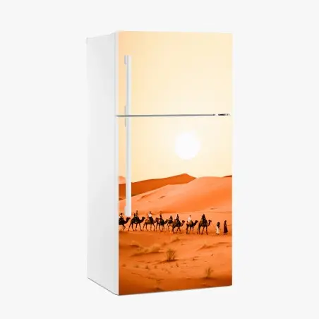 Sticker pour réfrigérateur caravane de chameaux au coucher de soleil dans le désert – Wallnifity®