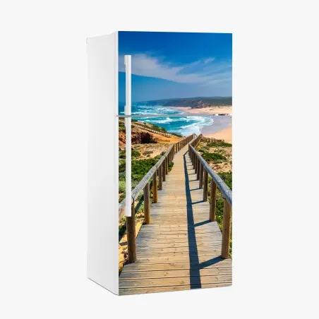Sticker pour réfrigérateur chemin en bois vers Praia da Bordeira – Wallnifity®