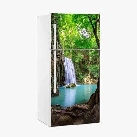 Sticker pour réfrigérateur cascade d'Erawan, Thaïlande : oasis turquoise – Wallnifity®