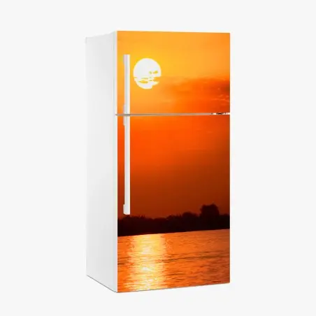 Sticker pour réfrigérateur coucher de soleil rougeoyant sur le lac – Wallnifity®