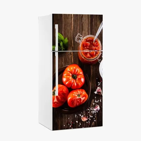 Sticker pour réfrigérateur composition rustique de tomates mûres et basilic – Wallnifity®