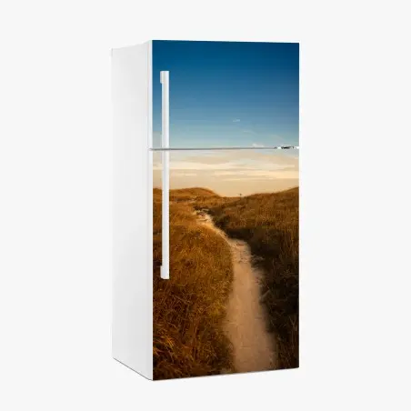 Sticker pour réfrigérateur chemin de dunes aux tons dorés – Wallnifity®