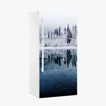 Sticker pour réfrigérateur reflet hivernal sur lac – Wallnifity®