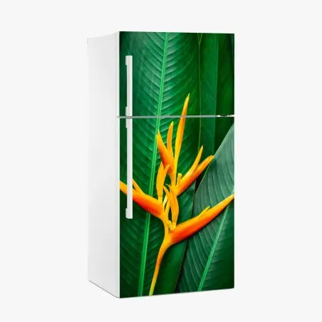 Sticker pour réfrigérateur fleur tropicale oiseau de paradis sur feuillage vert – Wallnifity®