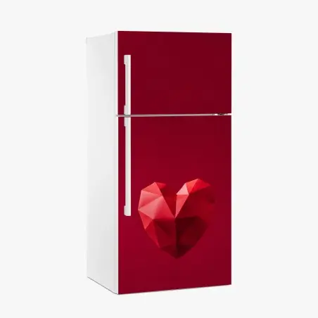 Sticker pour réfrigérateur coeur géométrique rouge sur fond minimaliste – Wallnifity®