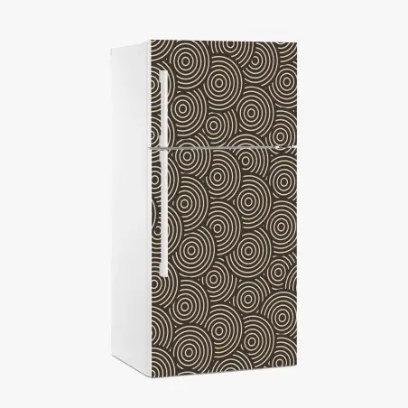 Sticker pour réfrigérateur motif concentrique rétro beige et noir – Wallnifity®