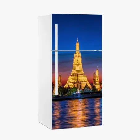 Sticker pour réfrigérateur coucher de soleil sur le temple Wat Arun à Bangkok – Wallnifity®