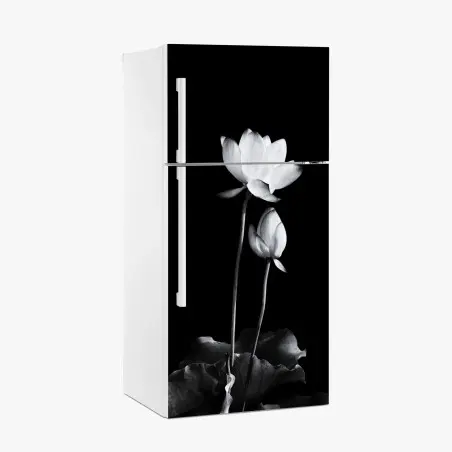 Sticker pour réfrigérateur lotus minimaliste en noir et blanc – Wallnifity®