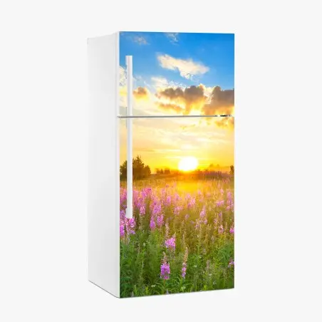 Sticker pour réfrigérateur prairie en fleurs au lever du soleil – Wallnifity®