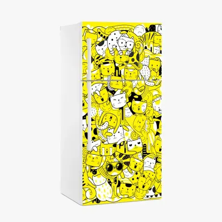 Sticker pour réfrigérateur jungle de chats en jaune et noir – Wallnifity®