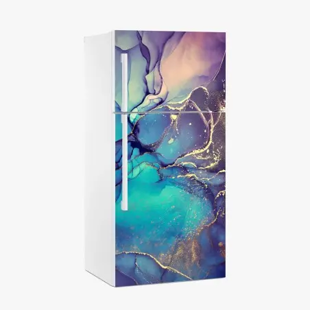 Sticker pour réfrigérateur abstraction aquatique aux reflets dorés – Wallnifity®