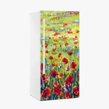 Sticker pour réfrigérateur champ de coquelicots style Monet – Wallnifity®
