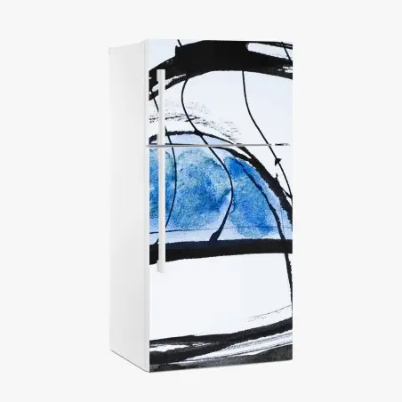 Sticker pour réfrigérateur abstraction bleue en aquarelle et encre – Wallnifity®