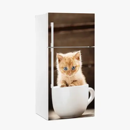 Sticker pour réfrigérateur chaton roux dans une tasse – Wallnifity®