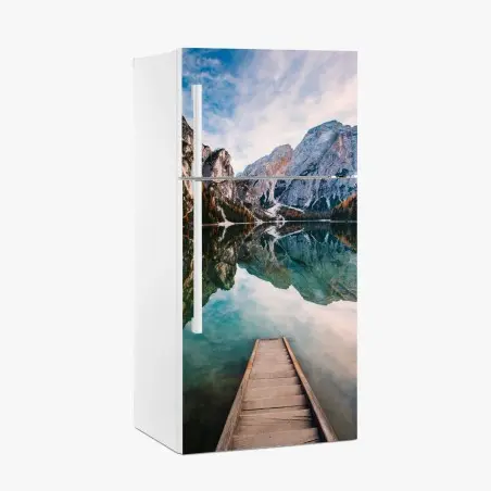 Sticker pour réfrigérateur reflets d'altitude sur lac alpin – Wallnifity®