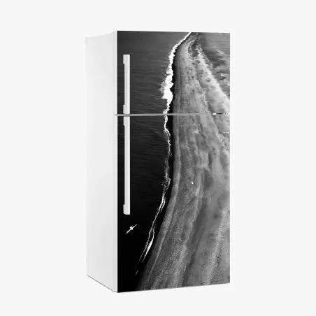 Sticker pour réfrigérateur littoral minimaliste en noir et blanc – Wallnifity®