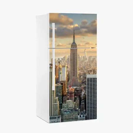 Sticker pour réfrigérateur coucher de soleil sur New York, vue sur l'Empire State – Wallnifity®