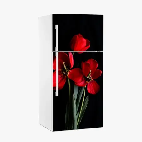 Sticker pour réfrigérateur bouquet de tulipes rouges sur fond noir – Wallnifity®