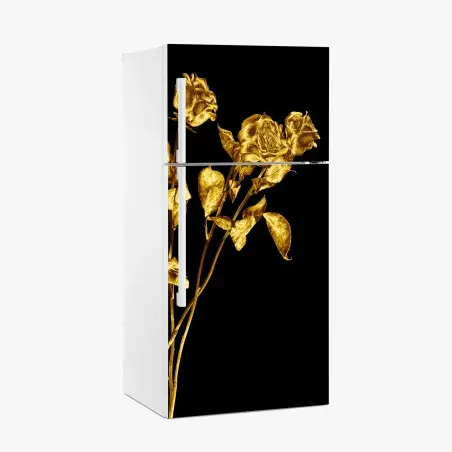 Sticker pour réfrigérateur bouquet de roses dorées sur fond noir – Wallnifity®