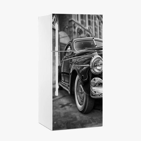 Sticker pour réfrigérateur voiture classique rétro en noir et blanc – Wallnifity®