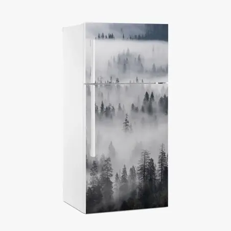 Sticker pour réfrigérateur forêt de pins enveloppée de brume – Wallnifity®