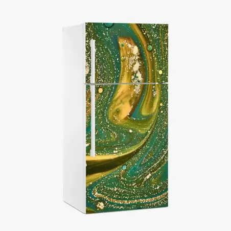 Sticker pour réfrigérateur marbrure irisée vert et or – Wallnifity®