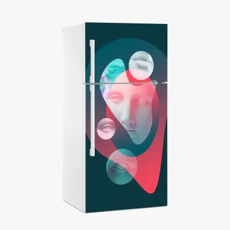 Sticker pour réfrigérateur visage surréaliste néon en pastels – Wallnifity®