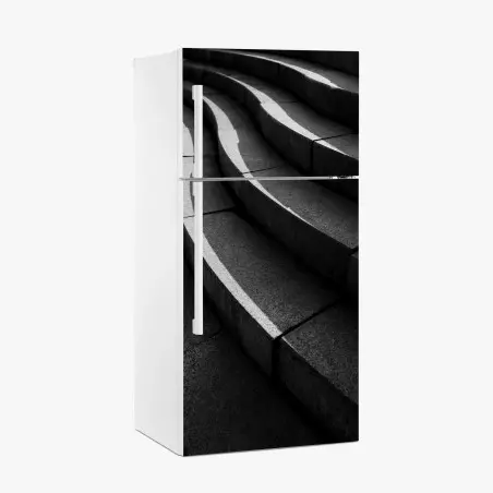 Sticker pour réfrigérateur escalier en béton abstrait : jeu de lignes et de lumière – Wallnifity®