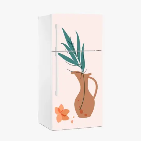 Sticker pour réfrigérateur vase en terre et feuillage minimaliste – Wallnifity®