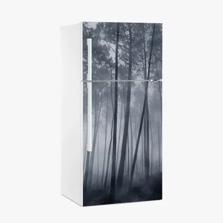 Sticker pour réfrigérateur forêt de pins embrumée la nuit – Wallnifity®