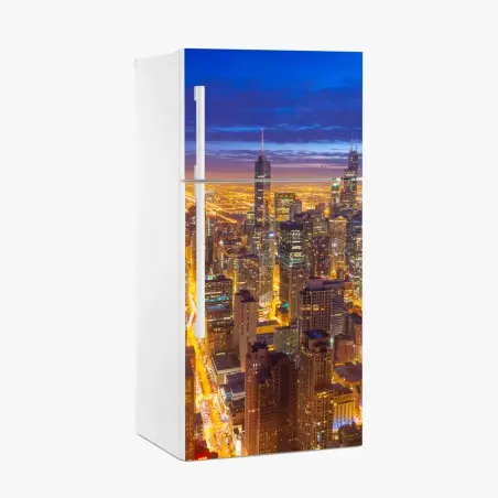 Sticker pour réfrigérateur vue nocturne de Chicago illuminée – Wallnifity®