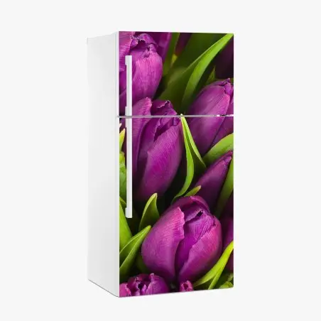 Sticker pour réfrigérateur bouquet de tulipes violettes en gros plan – Wallnifity®