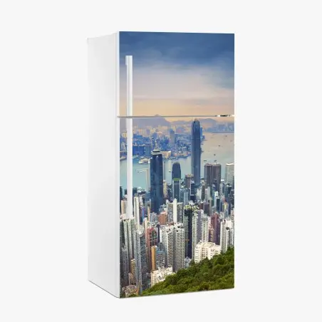 Sticker pour réfrigérateur panorama urbain de Hong Kong au crépuscule – Wallnifity®