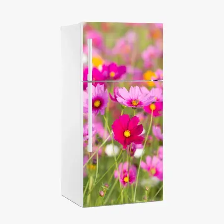 Sticker pour réfrigérateur champ de cosmos roses en fleurs – Wallnifity®